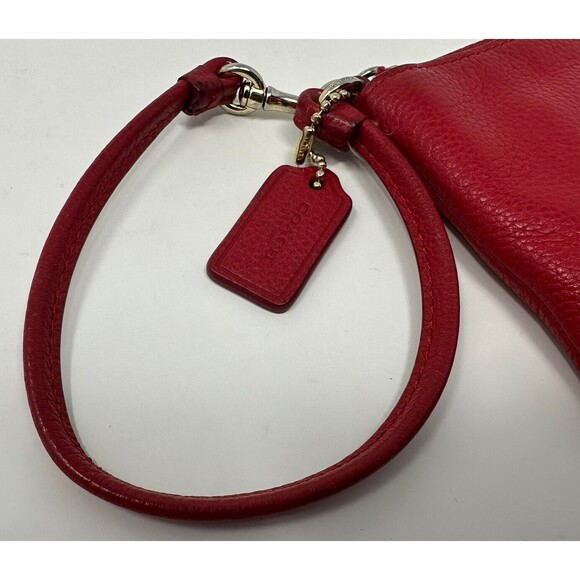 Coach Vintage Red Wristlet Wallet Pebbles Leather Zip Up Strap Stagecoach - Picture 3 of 10